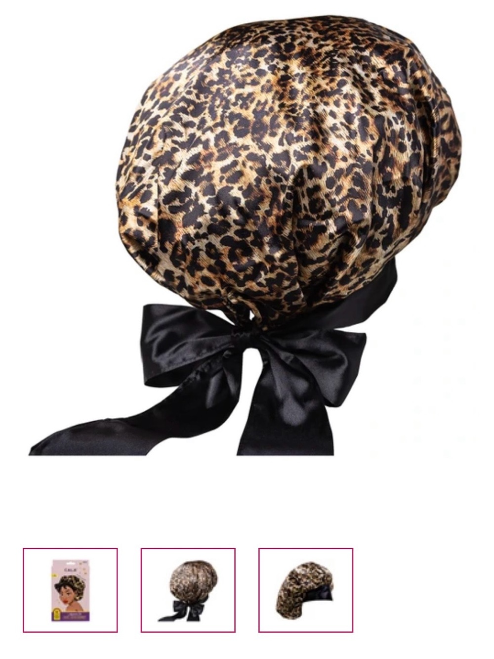 Cala Leopard Print Satin Sleep Bonnet with Black Bow